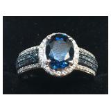 H115 14KT WHITE GOLD BLUE AND WHITE DIAMOND RING