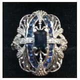 H116 14KT WHITE GOLD VINTAGE BLUE SAPPHIRE AND