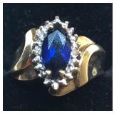 H119 10KT YELLOW GOLD BLUE SAPPHIRE AND DIAMOND
