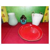 43 - WMC NEW VASES RED PLATE & PAIL W/ HANDLES