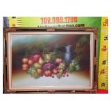 11 - FRAMED LARGE CANVAS OF FRUIT & VASES