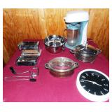 11 - MIXED LOT OF SERVING TRAYS CLOCK & MORE