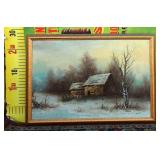 42 - SIGNED FRAMED WALL ART LOG CABIN
