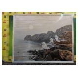 42 - NEW WMC SIGNED FRAMED SEA SCAPE & BIRDS