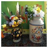 42 - TWO DECORATIVE VASES W/ FAUX FLOWERS