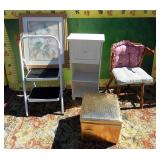 42 - ODD LOT STEP STOOL, STORAGE & CHAIR