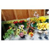 42 - LARGER LOT OF NEVER DIE FLOWERS & VASES