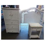 11 - QUEEN WICKER HEADBOARD DRESSER & TABLE