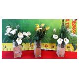 11 - TRIO OF VASES W/ SAND & FAUX FLOWERS