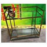 43 - ROLLING GOLD TONE TEA CART / SIDE TABLE