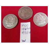 50 - 3 MORGAN SILVER $1s 1900/1889O/1888O W