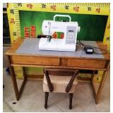 200 - SINGER SEWING MACHINE TABLE & STOOL