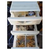 600 - PLASTIC DRAWERED BOX WITH MISC JEWELRY