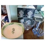 300 - LOT OF NEW CRYSTAL VASES AND MISCS