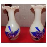 11 - PAIR OF WHITE/BLUE ARTGLASS VASES