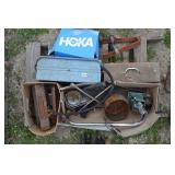 Pallet with assorted tool boxes and tools.