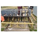 Three metal shelving units.