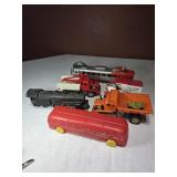 Vintage toy vehicles, a couple missing wheels