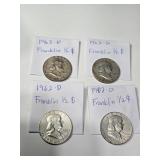 Three 1962D & a 1963P Franklin halves