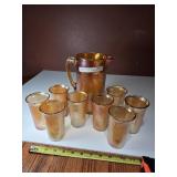 Carnival Marigold Bark Pitcher & 8 Glasses