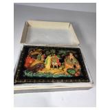 VTG Russian Lacquer  Palekh Snuff Box 7'
