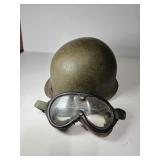 Vintage Metal Helmet and Goggles