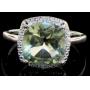 Cushion Cut 4.11 ct Green Amethyst & Diamond Ring