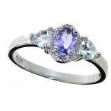 Natural Tanzanite-Aquamarine & Diamond Ring