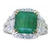 14k Gold 4.70ct Natural GIA Emerald & Diamond Ring