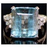 Platinum 11.50ct Natural Aquamarine & Diamond Ring