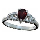 Pear Cut Natural Garnet & Diamond Ring