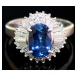 Platinum 3.48 ct Natural Sapphire & Diamond Ring