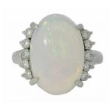 Platinum 7.84 Natural Opal & VS Diamond Ring