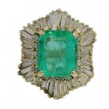 18k Gold 7.69 ct Natural Emerald & Diamond Ring