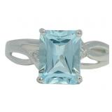 Emerald Cut 2.84 ct Blue Topaz & Diamond Ring