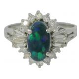 Platinum 1.38 ct Natural Opal & Diamond Ring