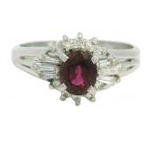 Platinum 0.99 ct Natural Garnet & Diamond Ring