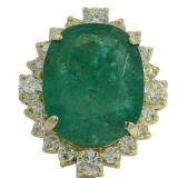 14k Gold 10.96 ct GIA Emerald & Diamond Ring