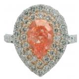 Brilliant 3.71 ct Pear Vivid Pink Lab Diamond Ring