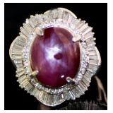 Platinum 13.54 ct Natural Star Ruby & Diamond Ring