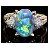 Platinum 3.21 ct Natural Black Opal & Diamond Ring