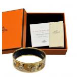 Hermes Enamel GM Horse Motif Gold Bangle