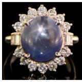 Platinum 6.85 ct Star Sapphire & Diamond Ring