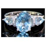 Genuine 3.31 ct Swiss Blue Topaz & Diamond Ring