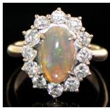Platinum 2.30 ct Natural Opal & Diamond Ring