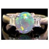Platinum 2.00 ct Natural Black Opal & Diamond Ring