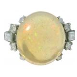 Platinum 4.43 ct Natural Opal & Diamond Ring