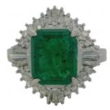 Platinum 3.58 ct Natural Emerald & Diamond Ring
