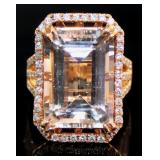 14k Gold 15.95 ct Natural Morganite & Diamond Ring