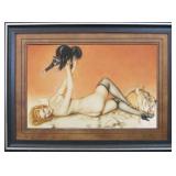 Nude on Tiger Rug Framed Giclee by Alberto Vargas